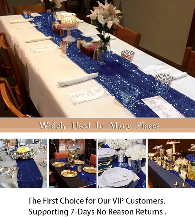 ShiDianYi 12''x72'' Navy Blue Sequin Table Runner - Image 5
