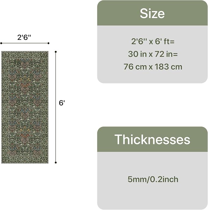 GENIMO Floral Washable Runner Rug 2’6” x 6’, Non-Slip Long Hallway Carpet - Image 2