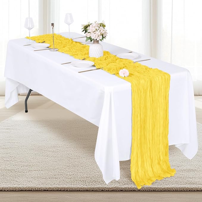6 Pack Lemon Yellow Cheesecloth Table Runner 17x108 Inch Semi Sheer Boho Gauze - Image 3