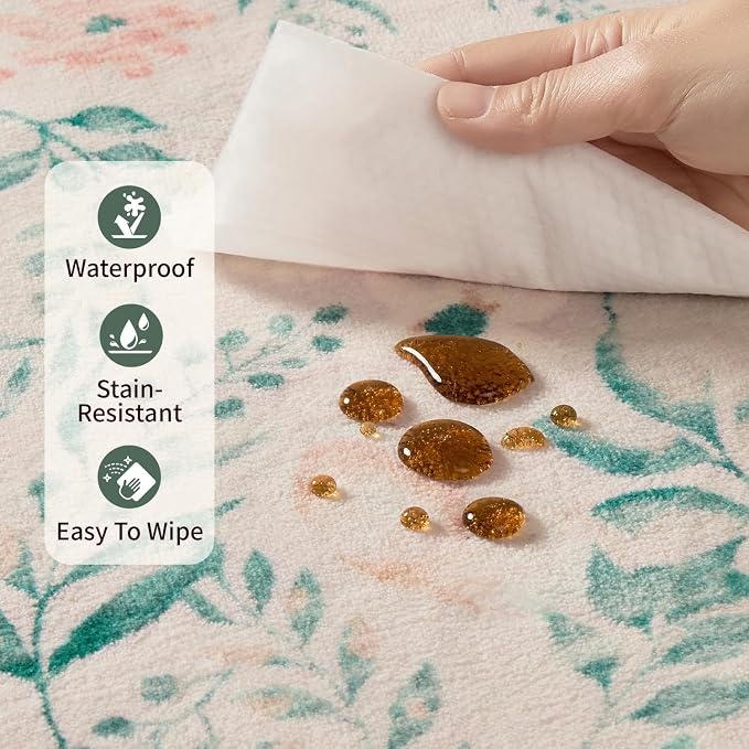 Rugxara 8x10 Pink Rugs for Bedroom Girls, Floral Washable Rug, Boho Area Rug - Image 8