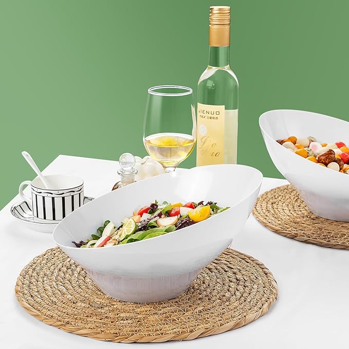 bUCLA 12 Pack White Plastic Serving Bowls - 54 OZ Angled Table Salad and Fruit - Image 4