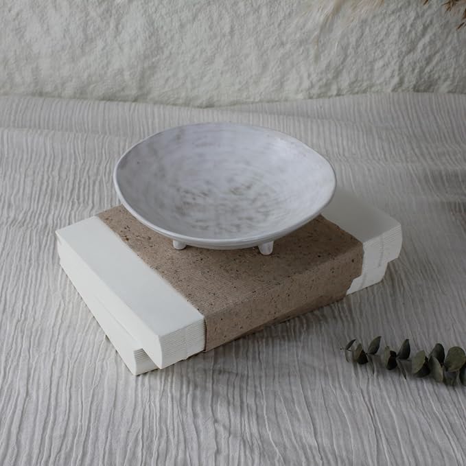 Wabi Sabi Footed Decorative Bowl, Vintage Rustic Boho Shelf Table Decor - Image 2