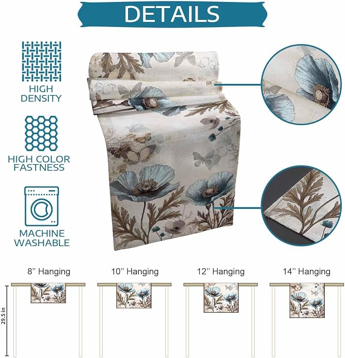 Vintage Tulip Flowers Table Runners 70 Inches Long, Cotton Linen Fabric Table - Image 7