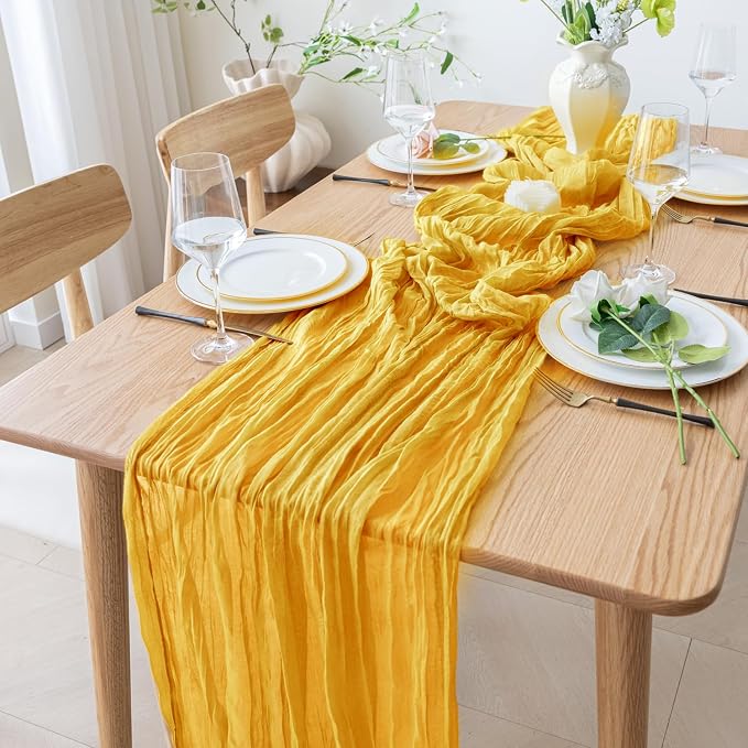 Cheesecloth Table Runner 10FT 2Pcs Gold Boho Gauze Rustic Sheer Runners | - Image 8