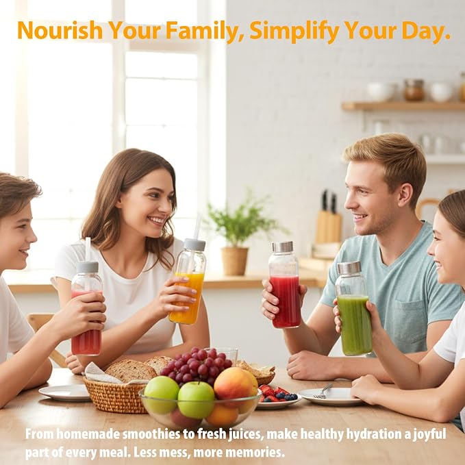 Sursip 10 oz Glass Juice Bottles, 8 Pack, Leakproof Stainless Lids | Reusable - Image 9