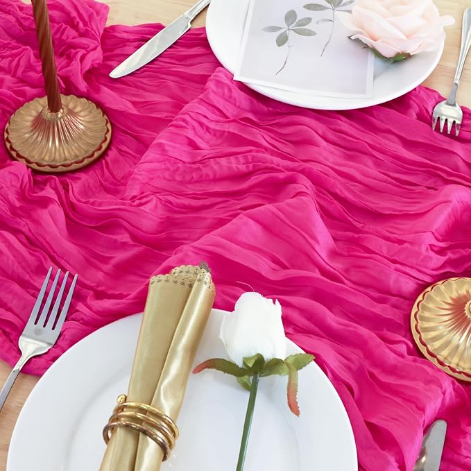1 Pack Hot Pink Cheesecloth Table Runner 120 Inch Boho Wedding Decor | - Image 6