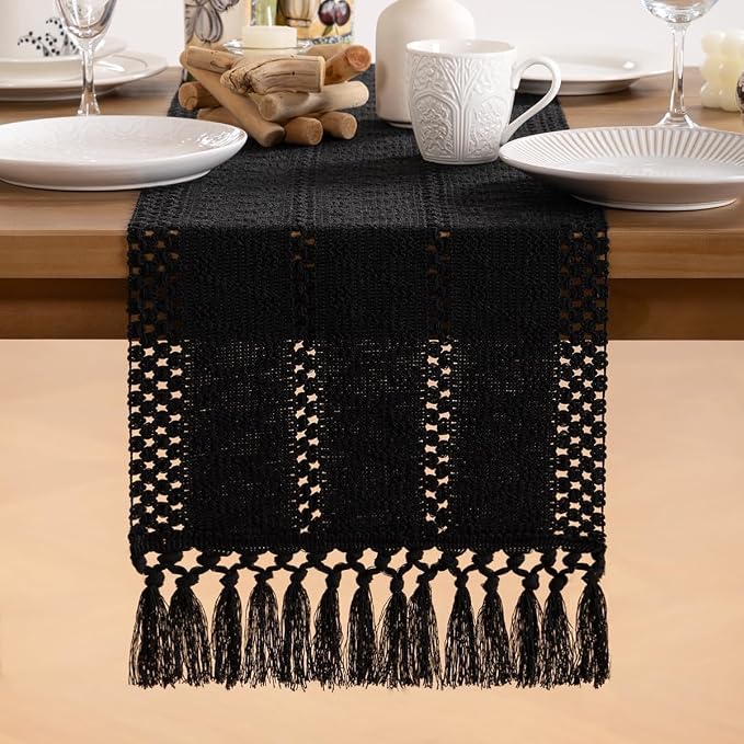 MLMW Boho Table Runner Black Table Runner 48 inches Spring Easter Short Coffee - Image 6