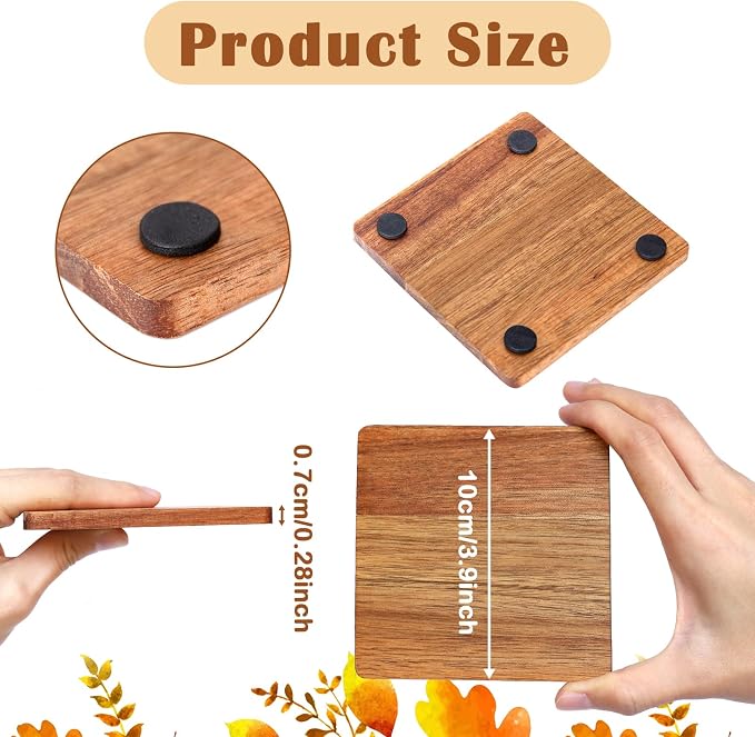 32 Pieces Unfinished Wood Coasters, 4 Inch Square Acacia Wooden Coasters - Image 3