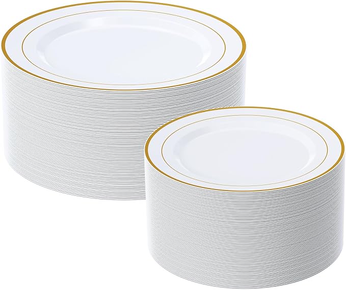 FOCUSLINE Gold Plastic Plates Set of 60, Disposable Plates by FOCUSLINE
