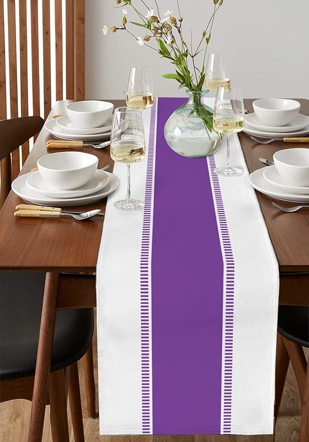 Purple Table Runners 120 inches Long, Modern Stripes Table Runner Farmhouse - Image 4