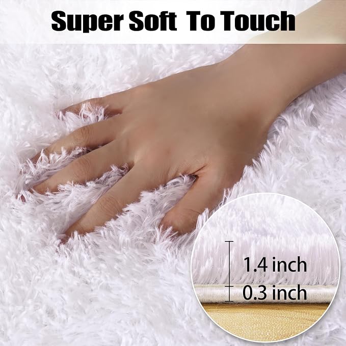 qulint 9x12 Area Rug for Living Room, Soft Fluffy White Rug for Bedroom Shag - Image 7