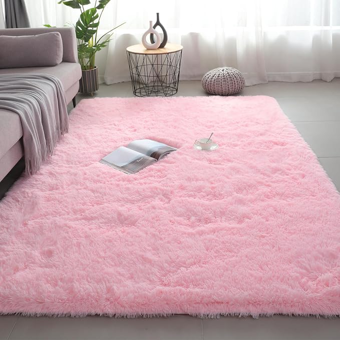 Large Shag Area Rugs for Living Room Bedroom, Big Ultra Soft Fluffy Pink Area - Image 5