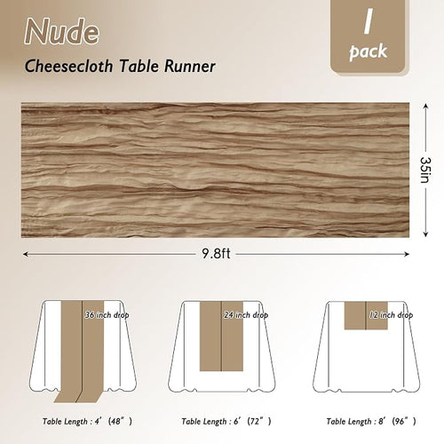 3 Pack Nude Cheesecloth Table Runner 120 Inch Boho Wedding Decor | Cheesecloth - Image 2