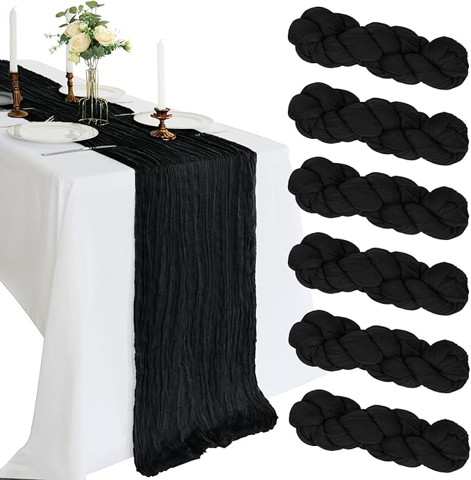 6 Pack 10Ft Black Cheesecloth Table Runner 23 x 120 Inch | Gauze Rustic Boho by CKIKU