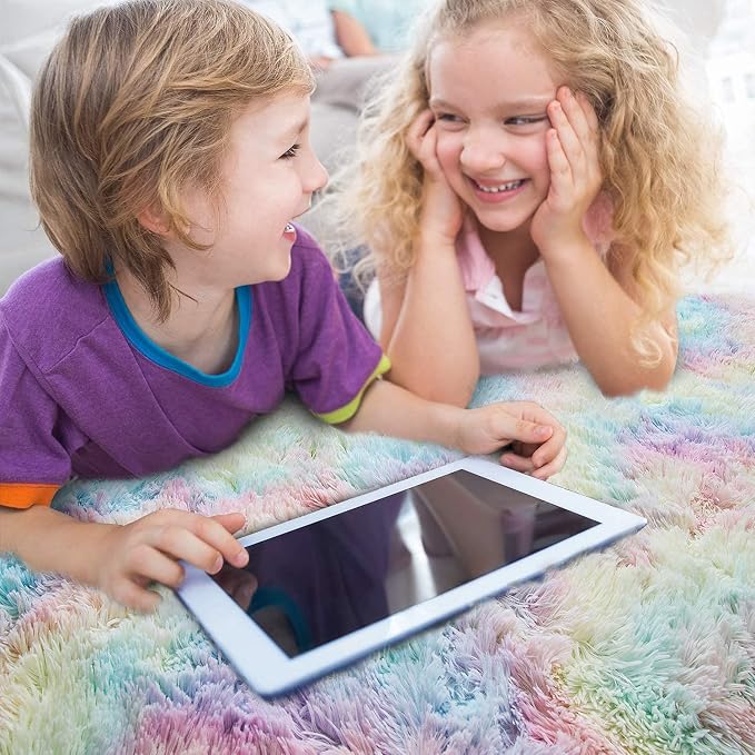 AROGAN Soft Rainbow Area Rugs for Girls Room 3x5 Feet, Fluffy Girls Bedroom Rugs - Image 2