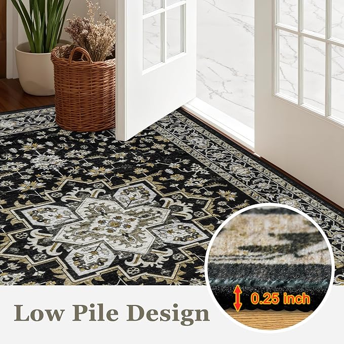 Round Area Rug for Living Room: 4 ft Washable Vintage Boho Soft Thin Circle Rug - Image 8