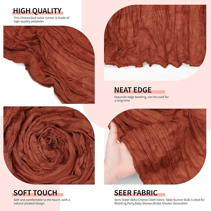 4 Pack Terracotta Cheesecloth Table Runner 10Ft, Fall Table Runner 21.5 x 120 - Image 8