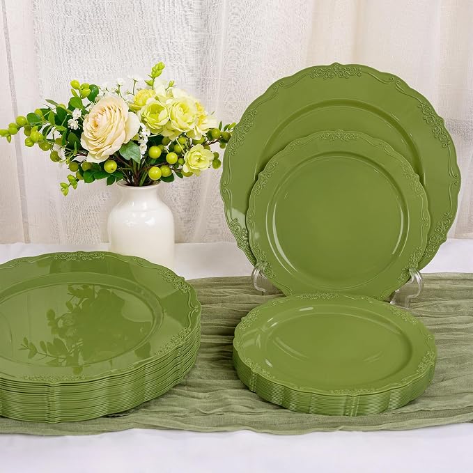 U-QE 100PCS Olive Green Plastic Plates - Image 7