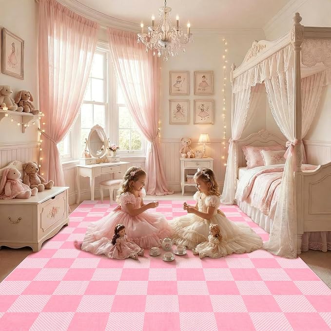 GarveeHome Checkered Blush Pink and White 6x9 Area Rugs Geometric Diamond Dot - Image 2