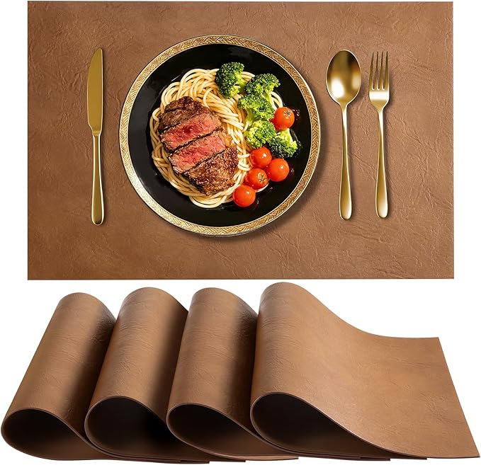 Faux Leather Placemats for Dining Table Set of 4, Edge-Sealed PU Leather Table by Vinjiasin