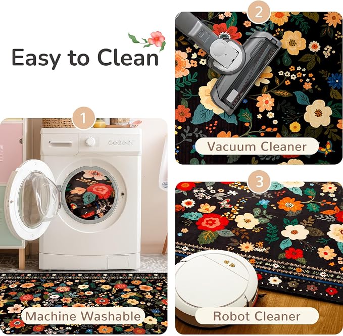 2x8 Area Rugs for Living Room Vacuum-Friendly Machine Washable Area Rug Flower - Image 5