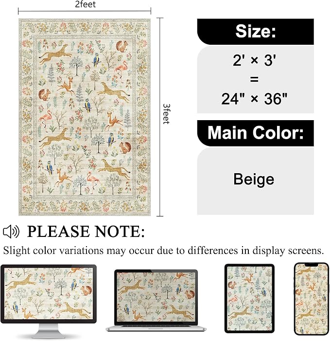 DUKINO 2x3 Rug, Washable Animal Rugs - Image 2