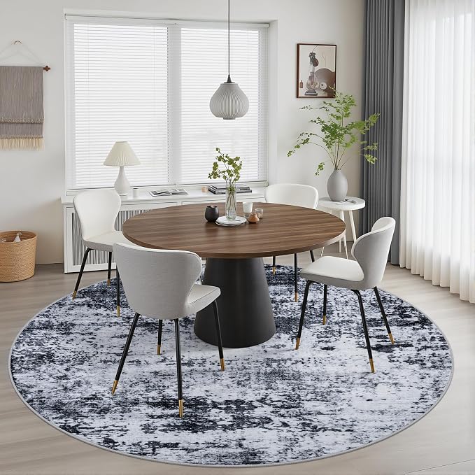 Round Area Rug for Living Room: 6 ft Washable Modern Abstract Soft Thin Rug - Image 3