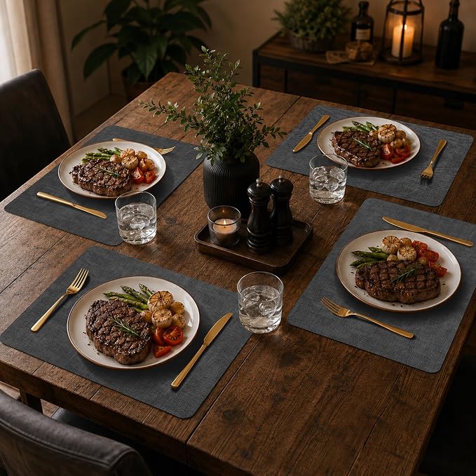 Maxpearl Faux Leather Placemats Set of 4, Dark Grey | Waterproof - Image 2