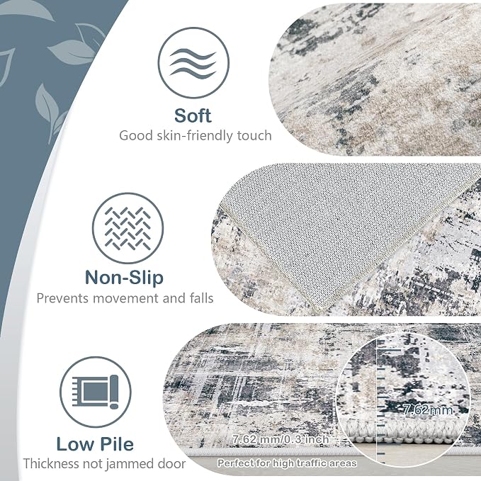 Area Rugs 5x7 Living Room: Washable Rug Modern Abstract Rugs Soft Non Slip - Image 7