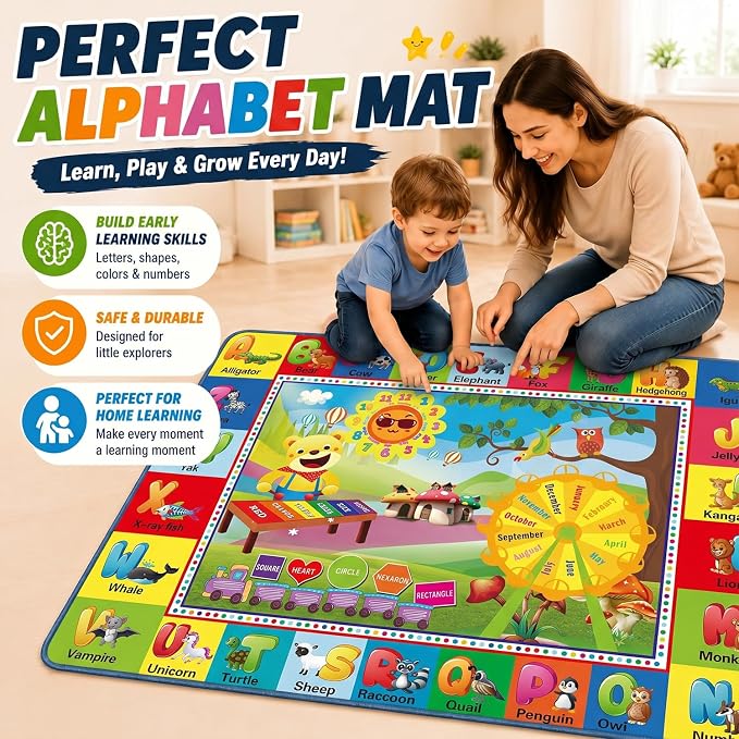 ABC Kids Play Rug, Non-Slip Classroom Carpet, soft low-pile surface, non-slip - Image 5
