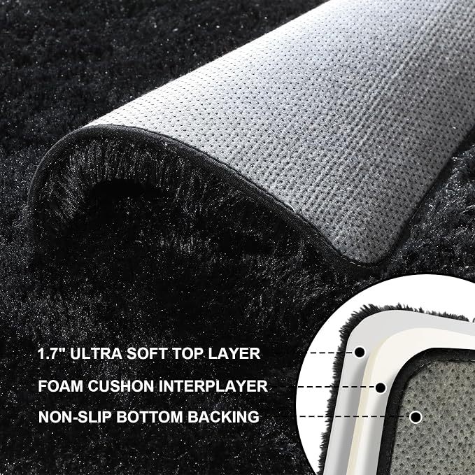 Black Rugs for Bedroom, 2x3 Fluffy Area Rugs for Living Room, Small Fuzzy Shag - Image 5