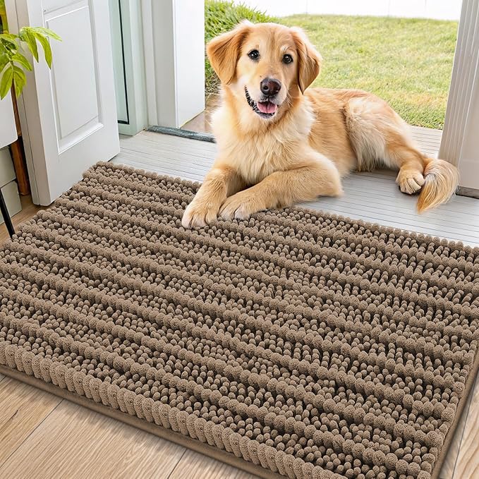 Smiry Dog Door Mat for Muddy Paws 32x21, Absorbent Dirt Trapper, Non-Slip by Smiry
