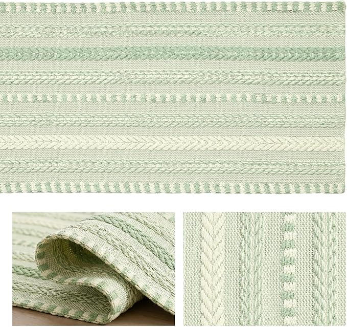 Artoid Mode Sage Green Farmhouse Stripe Braided Table Runner 12x72 Inch | - Image 6