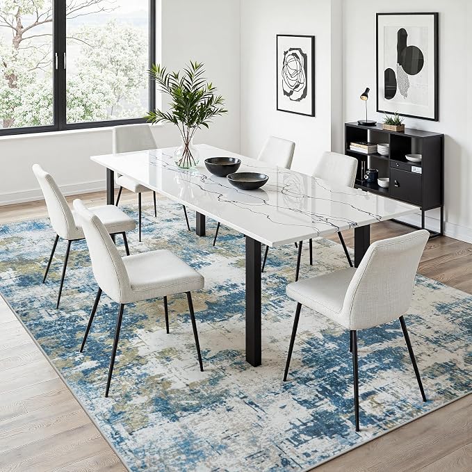 Area Rug 6x9 Living Room Rug Washable: No-Slip Abstract Soft Thin Large Blue - Image 6