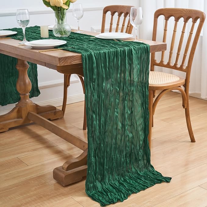 Asee'm 2pcs Emerald Green Cheesecloth Table Runner Christmas 10FT Rustic | Fall - Image 7