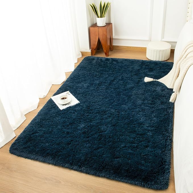 Andecor Shag Area Rug for Living Room, 8x10 Feet Navy Blue Soft Fluffy Indoor - Image 6