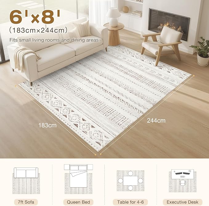 cotiled 6x8 Area Rugs Living Room Rug: Washable Boho Rugs - Image 2