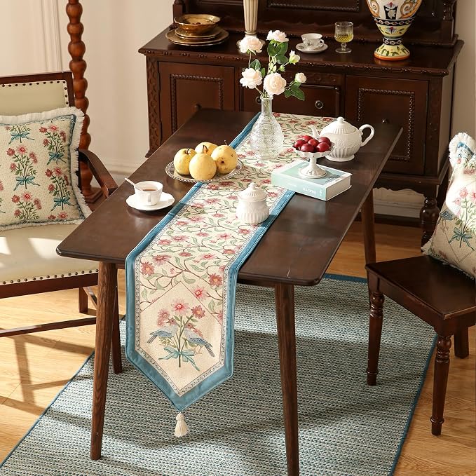 Patdrea Designer Elegant Velvet Table Runner, Colorful Floral Pattern, - Image 9