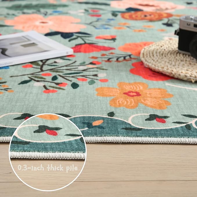 Rugcomf Round Rug 4ft Washable Circle Rug Non Slip Low Pile Boho Floral Small - Image 4