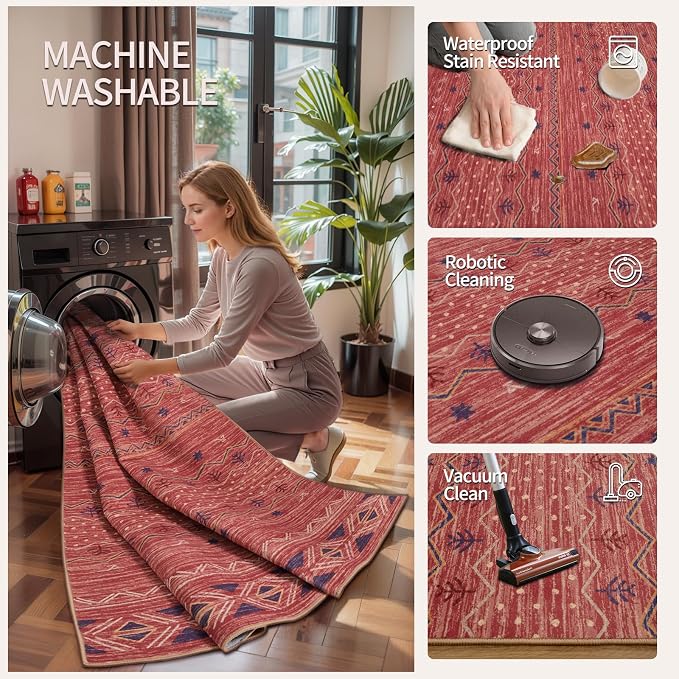 SERISSA 3x5 Area Rugs for Living Room, Washable Non-Slip Red Ochre Small Boho - Image 3