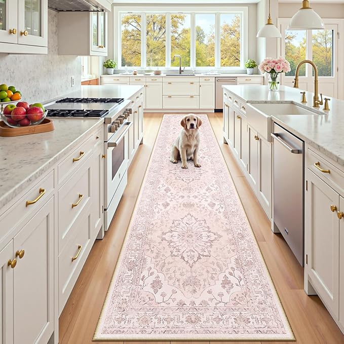 RELEANY Area Rugs Runner 2'x10' Washable Non-Slip, Floral Vintage Distress by RELEANY