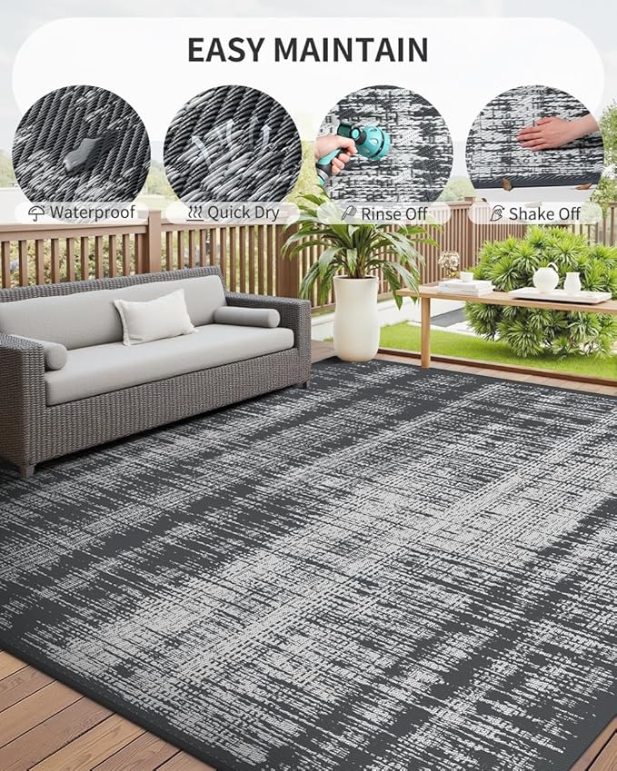 MontVoo Outdoor Rug Waterproof 6x9 ft Outdoor Carpet Patio Rug Mat Reversible - Image 6