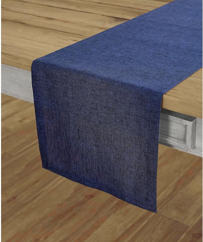 Solino Home 100% Pure Linen Dining Table Runner Navy, Athena 14 x 60 in | Table - Image 2