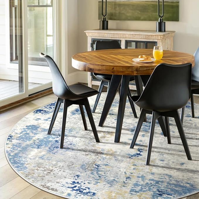 Lahome Modern Abstract Round Rug - 6Ft Large Blue Living Room Rug Washable 6x6 - Image 3