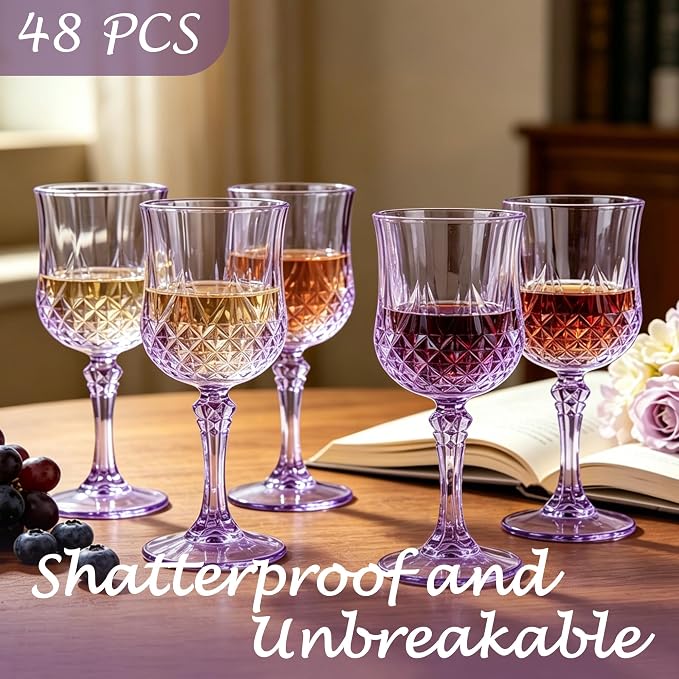 48Pack Plastic Wine Glasses, 7oz Vintage Goblets - Image 3