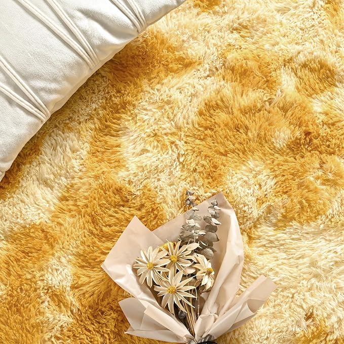 FlyDOIT Large Area Rugs for Living Room, 5x8 Feet Tie-Dyed Orange Shaggy Rug - Image 5