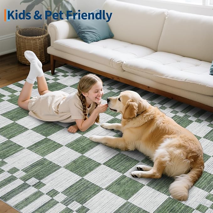 GarveeHome Sage Green Checkered Rug, Washable 3x5 Rug Non Slip - Image 8