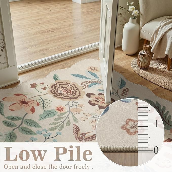 DCX Beige Floral Rug 3x5, Washable Beige Rug - Image 3