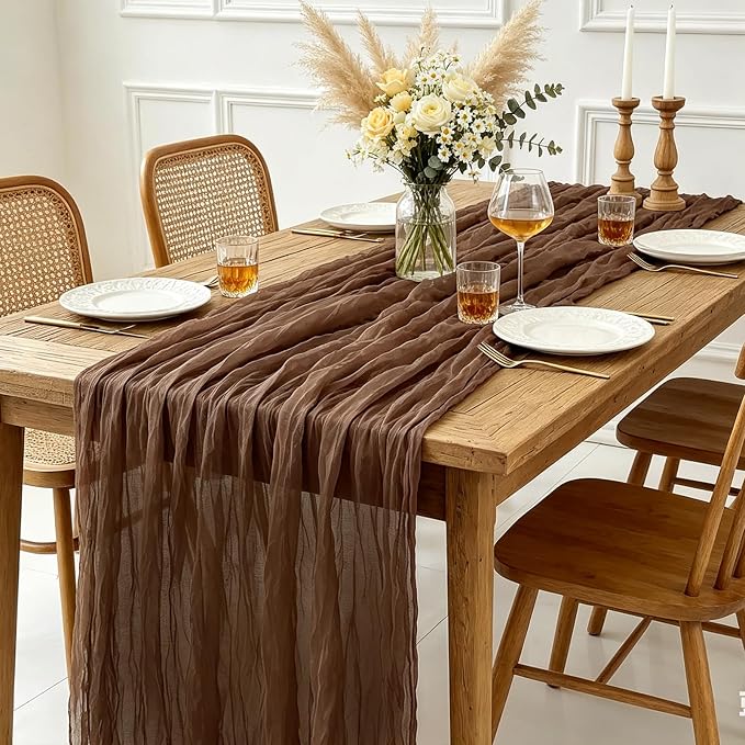 3Pcs Nude Cheesecloth Table Runner, 10FT Rustic Nude Gauze Table Runner - Image 4