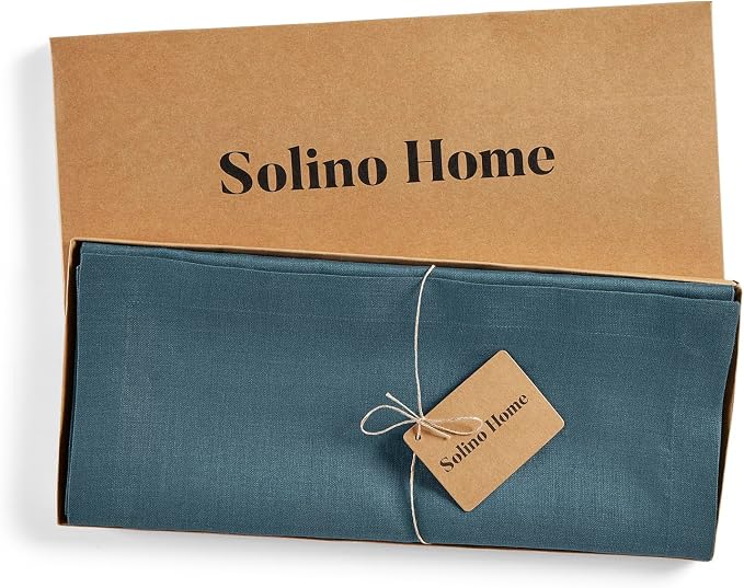 Solino Home 100% Pure Linen Table Runner Blue, Fete 14 x 156 Inch Long | Table - Image 5